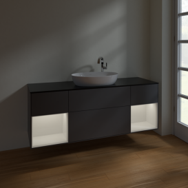 Тумба под раковину Villeroy & Boch Finion 160х50,1 см с подсветкой МДФ антрацит матовый лак/стекло черное матовое F982GFGK