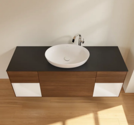 Тумба под раковину Villeroy & Boch Finion 160х50,1 см с подсветкой МДФ шпон грецкого ореха/стекло черное матовое F982GFGN