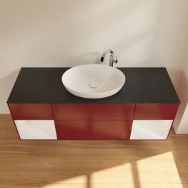 Тумба под раковину Villeroy & Boch Finion 160х50,1 см с подсветкой МДФ пион матовый лак/стекло черное матовое F982GFHB