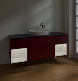 Тумба под раковину Villeroy & Boch Finion 160х50,1 см с подсветкой МДФ пион матовый лак/стекло черное матовое F982GFHB