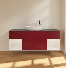 Тумба под раковину Villeroy & Boch Finion 160х50,1 см с подсветкой МДФ пион матовый лак/стекло черное матовое F982GFHB