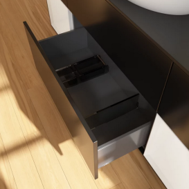 Тумба под раковину Villeroy & Boch Finion 160х50,1 см с подсветкой МДФ черный матовый лак/стекло черное матовое F982GFPD