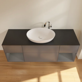 Тумба под раковину Villeroy & Boch Finion 160х50,1 см с подсветкой МДФ антрацит матовый лак/стекло черное матовое F982GKGK