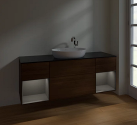 Тумба под раковину Villeroy & Boch Finion 160х50,1 см с подсветкой МДФ шпон грецкого ореха/стекло черное матовое F982GKGN