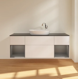 Тумба под раковину Villeroy & Boch Finion 160х50,1 см с подсветкой МДФ белый матовый лак/стекло черное матовое F982GKMT