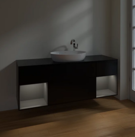 Тумба под раковину Villeroy & Boch Finion 160х50,1 см с подсветкой МДФ черный матовый лак/стекло черное матовое F982GKPD