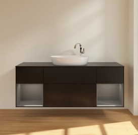 Тумба под раковину Villeroy & Boch Finion 160х50,1 см с подсветкой МДФ черный матовый лак/стекло черное матовое F982GKPD