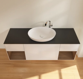 Тумба под раковину Villeroy & Boch Finion 160х50,1 см с подсветкой МДФ глянцевый белый лак/стекло черное матовое F982GNGF