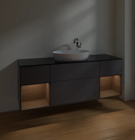 Тумба под раковину Villeroy & Boch Finion 160х50,1 см с подсветкой МДФ антрацит матовый лак/стекло черное матовое F982GNGK