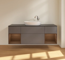 Тумба под раковину Villeroy & Boch Finion 160х50,1 см с подсветкой МДФ антрацит матовый лак/стекло черное матовое F982GNGK