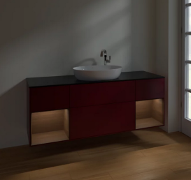 Тумба под раковину Villeroy & Boch Finion 160х50,1 см с подсветкой МДФ пион матовый лак/стекло черное матовое F982GNHB