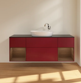 Тумба під раковину Villeroy & Boch Finion 160х50,1 см з підсвічуванням МДФ півонія матовий лак/скло чорне матове F982GNHB