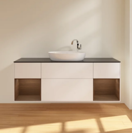 Тумба под раковину Villeroy & Boch Finion 160х50,1 см с подсветкой МДФ белый матовый лак/стекло черное матовое F982GNMT