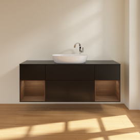 Тумба под раковину Villeroy & Boch Finion 160х50,1 см с подсветкой МДФ черный матовый лак/стекло черное матовое F982GNPD