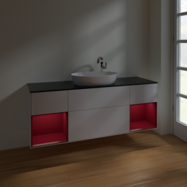 Тумба под раковину Villeroy & Boch Finion 160х50,1 см с подсветкой МДФ глянцевый белый лак/стекло черное матовое F982HBGF