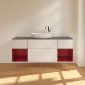 Тумба под раковину Villeroy & Boch Finion 160х50,1 см с подсветкой МДФ глянцевый белый лак/стекло черное матовое F982HBGF