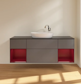 Тумба под раковину Villeroy & Boch Finion 160х50,1 см с подсветкой МДФ антрацит матовый лак/стекло черное матовое F982HBGK