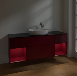 Тумба под раковину Villeroy & Boch Finion 160х50,1 см с подсветкой МДФ пион матовый лак/стекло черное матовое F982HBHB