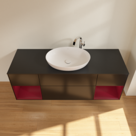 Тумба под раковину Villeroy & Boch Finion 160х50,1 см с подсветкой МДФ черный матовый лак/стекло черное матовое F982HBPD