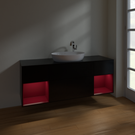 Тумба под раковину Villeroy & Boch Finion 160х50,1 см с подсветкой МДФ черный матовый лак/стекло черное матовое F982HBPD