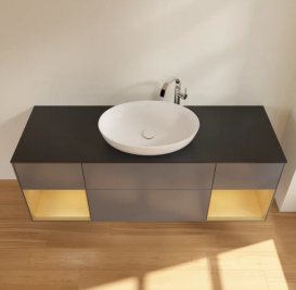 Тумба под раковину Villeroy & Boch Finion 160х50,1 см с подсветкой МДФ антрацит матовый лак/стекло черное матовое F982HFGK