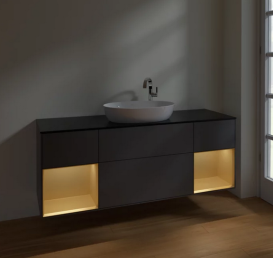 Тумба под раковину Villeroy & Boch Finion 160х50,1 см с подсветкой МДФ антрацит матовый лак/стекло черное матовое F982HFGK