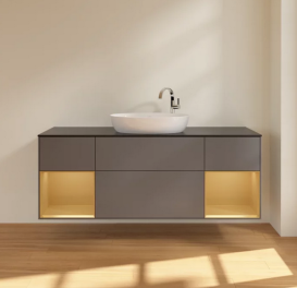 Тумба под раковину Villeroy & Boch Finion 160х50,1 см с подсветкой МДФ антрацит матовый лак/стекло черное матовое F982HFGK