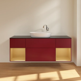 Тумба под раковину Villeroy & Boch Finion 160х50,1 см с подсветкой МДФ пион матовый лак/стекло черное матовое F982HFHB