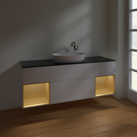 Тумба под раковину Villeroy & Boch Finion 160х50,1 см с подсветкой МДФ белый матовый лак/стекло черное матовое F982HFMT