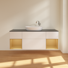 Тумба под раковину Villeroy & Boch Finion 160х50,1 см с подсветкой МДФ белый матовый лак/стекло черное матовое F982HFMT