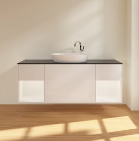 Тумба под раковину Villeroy & Boch Finion 160х50,1 см с подсветкой МДФ глянцевый белый лак/стекло черное матовое F982MTGF