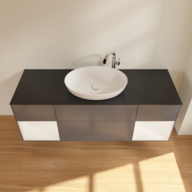 Тумба под раковину Villeroy & Boch Finion 160х50,1 см с подсветкой МДФ антрацит матовый лак/стекло черное матовое F982MTGK