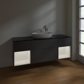 Тумба под раковину Villeroy & Boch Finion 160х50,1 см с подсветкой МДФ антрацит матовый лак/стекло черное матовое F982MTGK