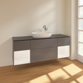 Тумба под раковину Villeroy & Boch Finion 160х50,1 см с подсветкой МДФ антрацит матовый лак/стекло черное матовое F982MTGK