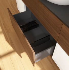 Тумба под раковину Villeroy & Boch Finion 160х50,1 см с подсветкой МДФ шпон грецкого ореха/стекло черное матовое F982MTGN