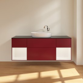 Тумба під раковину Villeroy & Boch Finion 160х50,1 см з підсвічуванням МДФ півонія матовий лак/скло чорне матове F982MTHB