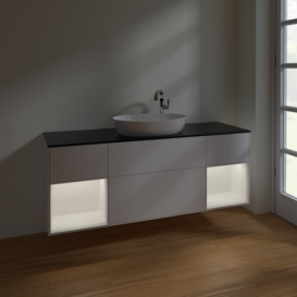 Тумба под раковину Villeroy & Boch Finion 160х50,1 см с подсветкой МДФ белый матовый лак/стекло черное матовое F982MTMT