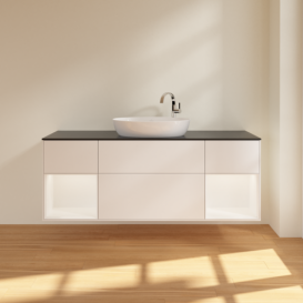 Тумба под раковину Villeroy & Boch Finion 160х50,1 см с подсветкой МДФ белый матовый лак/стекло черное матовое F982MTMT