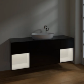 Тумба под раковину Villeroy & Boch Finion 160х50,1 см с подсветкой МДФ черный матовый лак/стекло черное матовое F982MTPD