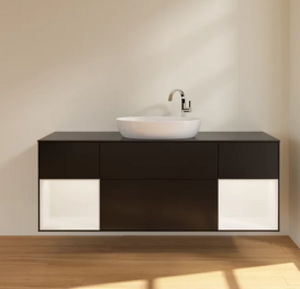 Тумба под раковину Villeroy & Boch Finion 160х50,1 см с подсветкой МДФ черный матовый лак/стекло черное матовое F982MTPD