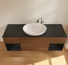 Тумба под раковину Villeroy & Boch Finion 160х50,1 см с подсветкой МДФ шпон грецкого ореха/стекло черное матовое F982PDGN