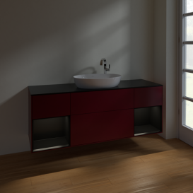 Тумба под раковину Villeroy & Boch Finion 160х50,1 см с подсветкой МДФ пион матовый лак/стекло черное матовое F982PDHB