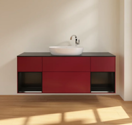 Тумба под раковину Villeroy & Boch Finion 160х50,1 см с подсветкой МДФ пион матовый лак/стекло черное матовое F982PDHB