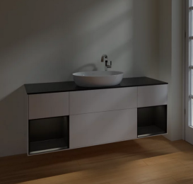 Тумба под раковину Villeroy & Boch Finion 160х50,1 см с подсветкой МДФ белый матовый лак/стекло черное матовое F982PDMT