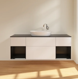 Тумба под раковину Villeroy & Boch Finion 160х50,1 см с подсветкой МДФ белый матовый лак/стекло черное матовое F982PDMT