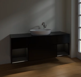 Тумба под раковину Villeroy & Boch Finion 160х50,1 см с подсветкой МДФ черный матовый лак/стекло черное матовое F982PDPD