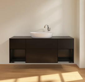 Тумба под раковину Villeroy & Boch Finion 160х50,1 см с подсветкой МДФ черный матовый лак/стекло черное матовое F982PDPD