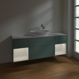 Тумба под раковину Villeroy & Boch Finion 160х50,1 см с подсветкой МДФ оливковый матовый лак/стекло белое матовое F981GFGM