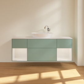 Тумба под раковину Villeroy & Boch Finion 160х50,1 см с подсветкой МДФ оливковый матовый лак/стекло белое матовое F981GFGM