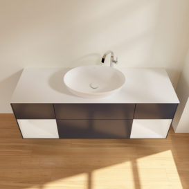 Тумба под раковину Villeroy & Boch Finion 160х50,1 см с подсветкой МДФ темно-синий матовый лак/стекло белое матовое F981GFHG